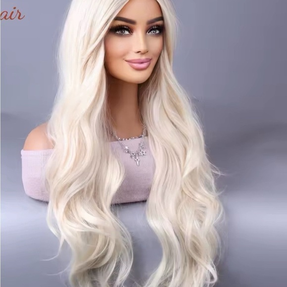 Luxury 75cm Women Long Curly Blonde Wig Middle Part Natural Look Heat Resistant - Picture 4 of 6